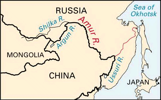The Amur River creates the border between China and Russia and is home to diverse flora and fauna. 